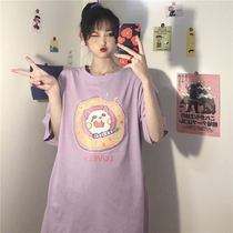 (Two-piece set)Cartoon round neck short sleeve T-shirt Vintage high waist A word skirt girls spring and summer fashion suit