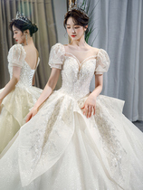 French main wedding dress 2021 New Bride Court style luxury retro heavy industry slim slim cover meat tail summer