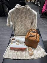 Korean original single golf ladies suit jacquard knitted hooded top milk tea color all-match slim skirt