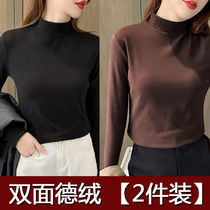Semi-high neck link de velvet black base shirt women 2021 autumn and winter New thick double-sided velvet long sleeve T-shirt Joker top