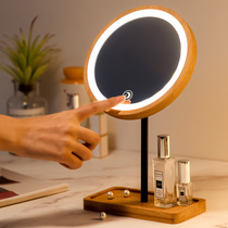 Wooden folding desktop led makeup mirror with lamp Net Red dormitory students desktop dressing beauty charging table lamp