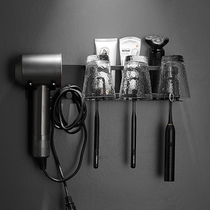 Hair dryer bracket free of punch multifunction integrated bathroom toothbrush cup holder wall-mounted toilet shelve