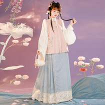 Bai Su original Hanfu (warm and warm) Ming made than a pair of blouses and neck horse face embroidery plus velvet autumn and winter Daily