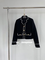  Celin celin contrast side strip small fragrant coarse wool gold buckle white edge short lapel jacket Cecilia Cheung same style