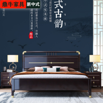 New Chinese solid wood bed modern and simple 1 35 1 5m single bed Master Bedroom 1 8 meters double storage light luxury wedding bed