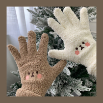Cartoon Little Bear Coral Wellness Warm Gloves Winter Heating and Prevention Girl Han Venture