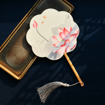 Chinese Wind Classical Long Handle Ancient Wind Han Costume Ensemble Fan Walking Show Dance Female Palace Court Fan Qipao Round Fan customizable