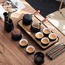 Xin porcelain Japanese-style light luxury black pottery tea set set household living room ceramic simple Teapot Kung Fu tea cup high-end gift