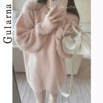 Gularna soft waxy loose mohair lazy pullover sweater womens 2021 autumn and winter New long knitwear