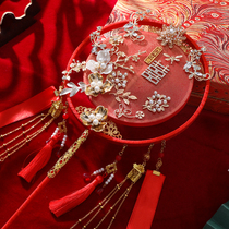 Chinese style Group fan wedding bride light luxury Red married but fan hot sprinkling gold Xiuhe fan finished diy material bag