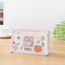 ins transparent frosted large capacity pencil case high-value cosmetic bag one bag dual-purpose student storage box cartoon pen bag