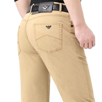 High-end Brands Mens Jeans Spring Summer Thin middle aged business casual elastic loose straight cylinder pure cotton long pants