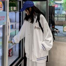 2021 New White baseball uniform women autumn and winter casual Joker jacket ins tide loose Korean version couple jacket