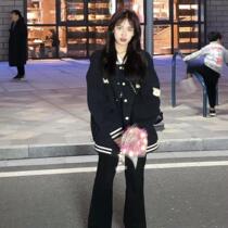 2021 New Baseball uniform womens short black coat ins tide Korean version of high school students spring and autumn Joker jacket