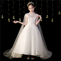 Girls high-end tailed evening dress Summer flower boy puffy gauze princess dress childrens host piano performance autumn