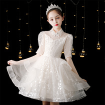 Girls dress foreign atmosphere host high-end princess dress flower child wedding dress show childrens piano performance summer