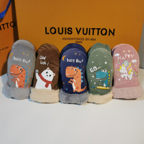 Baby gloves autumn and winter 3456-year-old boys and girls children with fingers children warm plus velvet cartoon cute super cute
