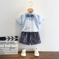 Boy suit Summer handsome male baby British short-sleeved three-piece set Childrens foreign summer suit Childrens dress