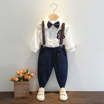 Childrens dress boys autumn long sleeve handsome backbelt pants wedding host suit performance clothes baby Autumn suit