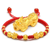 Gold Pixiu bracelet for women 3d hard gold fortune Year transfer beads for men pure gold 999 pure gold red rope gift box bracelet