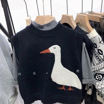 Spring and autumn 2022 new baby all-match childrens boys and girls knitted vest sweater fashion loose outer wear Korean version of the tide