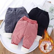 Baby thick childrens cotton pants triple warm pants small children plus velvet fashion thick cotton pants 1-6 years old wearing tide