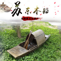 Antique black boat boat wooden boat fishing boat solid wood decoration water cruise boat landscape small wooden boat outdoor dining boat