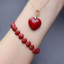 Heart-shaped cinnabar pendant necklace womens collarbone chain natural fidelity high content purple gold sand love bracelet bracelet womens model