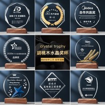 Crystal custom Trophy medals customized creative solid wood trophy lettering honor annual meeting staff doctor souvenir