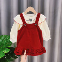 Girl autumn suit 2021 New Korean girl children autumn fashionable clothes child satchel dress two-piece set