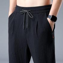 Men's linen casual pants 2021 new summer ice silk thin pants loose straight cotton and linen men's size autumn