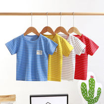 2021 summer new childrens t-shirt female baby half-sleeve swimsuit top clothes boys thin striped short-sleeved womens tide