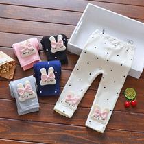 2021 autumn new female baby leggings cotton baby foreign-style girls wear childrens clothing plus velvet pants