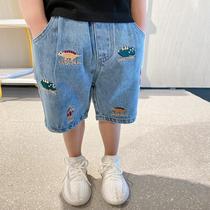 Childrens jeans 2021 summer new swimsuit boys casual shorts female baby five-point pants pants tide