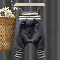 Fall winter plus velvet outside wear large pp baby pants male children female baby foreign style high waist belly cotton padded pants