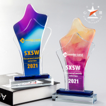 Creative Medals 2021 New Crystal Trophy Set To Make Souvenir Free Engraved Glass Trophy Authorized Plaque