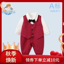 Male baby jumpsuit autumn dress 100 days full moon newborn baby clothes gentleman handsome hundred year old feast dress year old