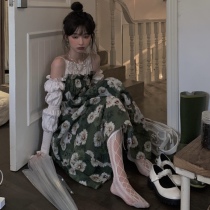 FunnJ square a few in situ heart heart retro waist long sleeve dress female design sense floral long skirt autumn