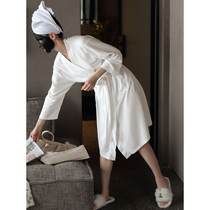 Pajamas Womens summer cotton home clothes nightgown Sexy Japanese solid color womens cotton bathrobe Medium and long morning robe bathrobe