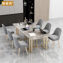 High-grade Italian limestone board bright meeting table and chair combination strip negotiation marble desk modern simplicity