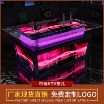 2022 New Ktv Luminous Tea Table Bar Clubhouse Song Hall Special Table Stainless Steel Tempered Glass Table Customize