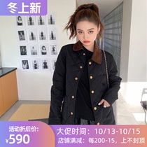 Cotton-padded women 2021 new foreign style retro diamond cotton coat jacket loose thin lapel Joker autumn and winter top