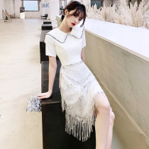 Tassel evening dress womens summer banquet temperament can usually wear small white dresses niche light luxury high-end