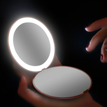 Net red handheld folding small mirror portable led makeup mirror women with light makeup makeup mirror cute portable double-sided