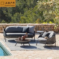Outdoor rattan sofa courtyard garden outdoor outdoor lazy leisure rattan wicker chair single double sofa coffee table combination