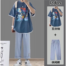Fake two T-shirt men ins trend short sleeve suit mens Tide brand loose summer half sleeve new clothes two-piece set