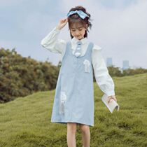 Korean girl jk dress set spring and autumn 2021 New College Style middle child shirt strap two-piece tide