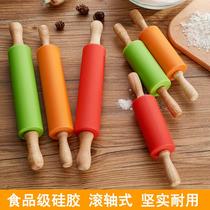 Household silicone rolling pin solid wood handle roller dumpling rolling pin non-stick food flour stick baking tool