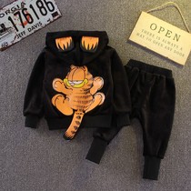 Children autumn and winter thick fleece suit boys sweater new baby zhong xiao tong jin si rong two-piece set