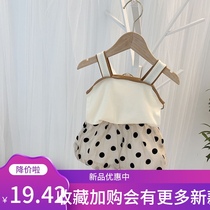 Girls Suspender Suit 2021 summer Western style female baby Polka dot Childrens summer vest shorts two-piece fashionable set